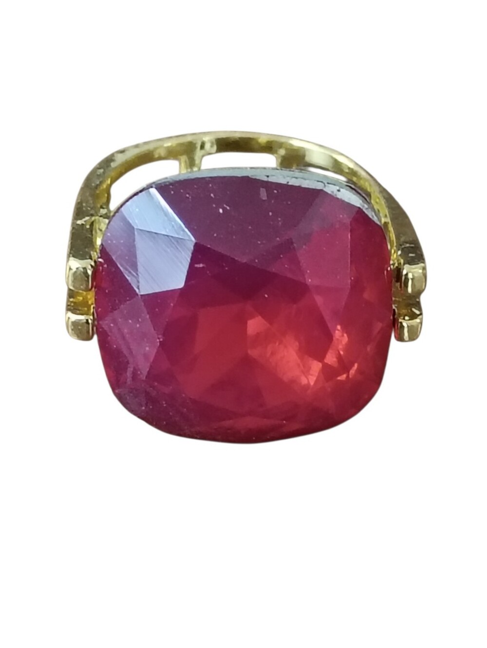 Fashion Jewelry Gold Tone Red Cushion-Cut Statement Ring Size 6.5